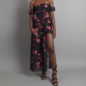 Fatou | Floral Romper with Thigh Split